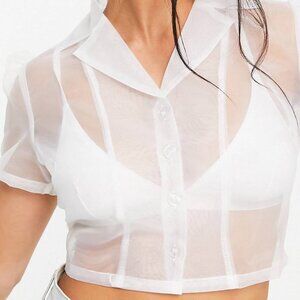Heartbreak sheer organza crop top in white